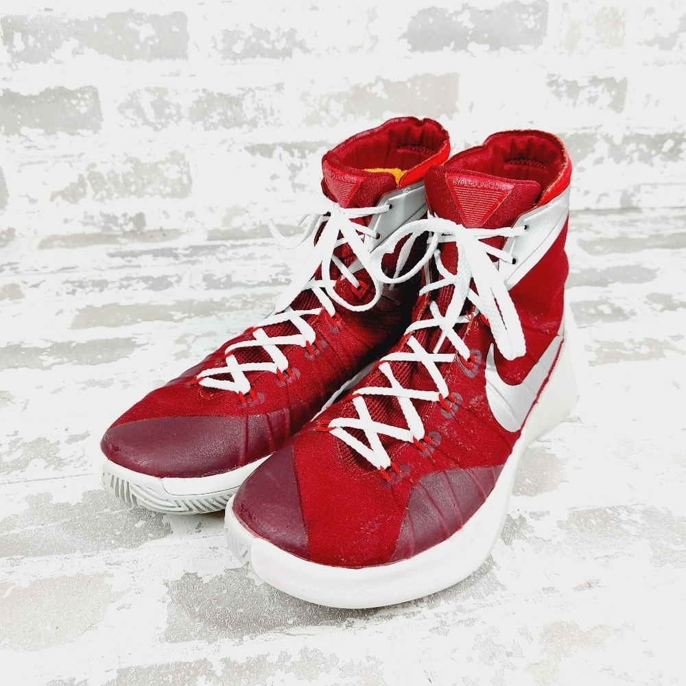 Nike Hyperdunk Red White Logo Lace Up High Top Athletic Basketball Sneakers D170 - Picture 2 of 13
